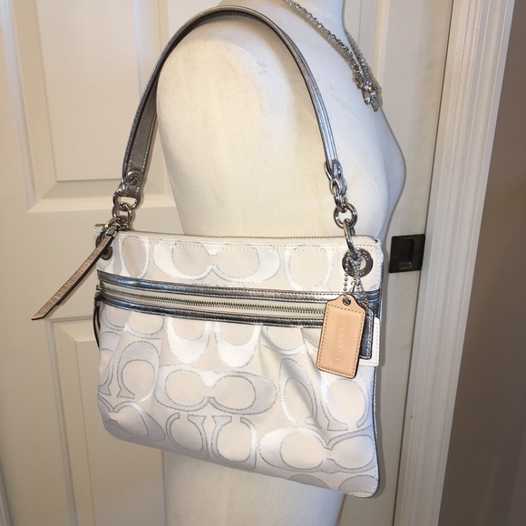 Coach Bags Coach White Silver Crossbody Fabric Bag Nwot Poshmark